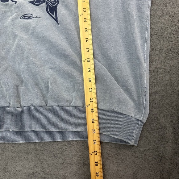 Vintage PNW Tribal art crewneck pullover sweatshirt Mens size Large Faded Blue - Picture 4 of 8